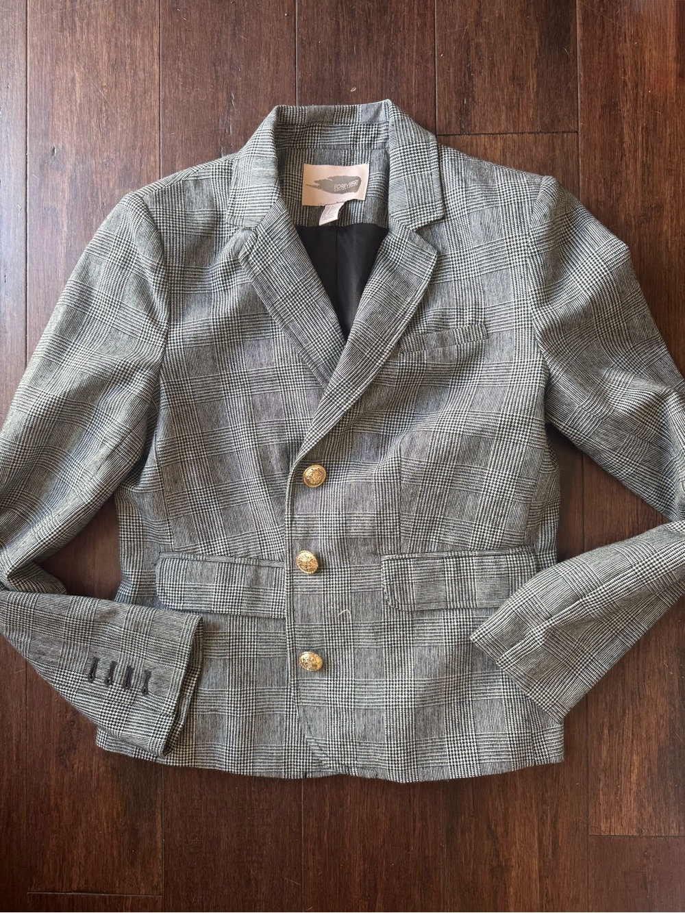 Forever 21 Women's Gray Plaid Blazer with Gold Buttons